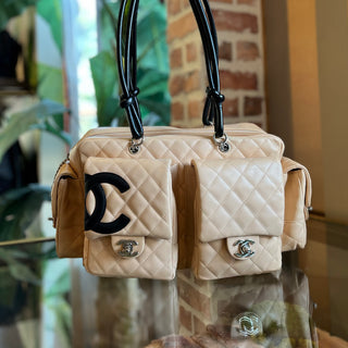 CHANEL Cambon Multipocket Large Beige Calfskin Reporter Bag