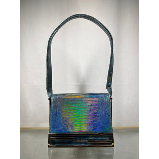 FENDI Vintage Lizard Iridescent Blue Shoulder Bag