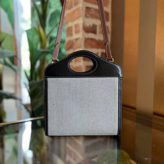 BURBERRY Mini Logo Black Pocket Canvas  Leather Tote Bag