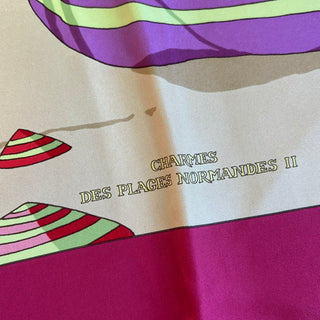 HERMES Charmes Des Plages Normandes II 90 Fuchsia Silk Scarf