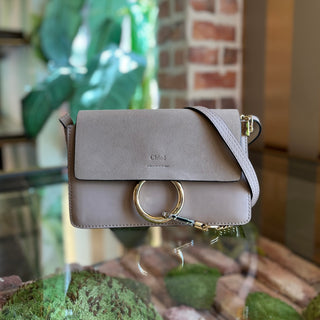CHLOE Faye Beige Suede Shoulder Bag