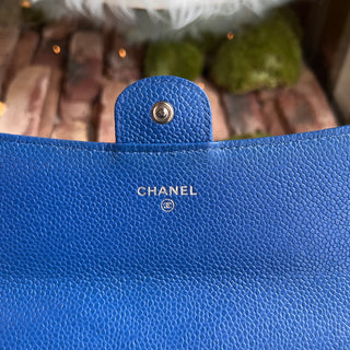 CHANEL Large Gusset Flap Blue Caviar Quilted Wallet