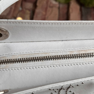 DIOR Lady Dior East West White Calfskin Leather Studded Tote Bag