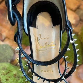 CHRISTIAN LOUBOUTIN Choca Spikes 100 Black Leather Heeled Sandals SZ35.5(5.5US)