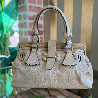 CHLOE Elvire Cream Bi Color Pebbled Leather Satchel Bag