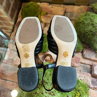TORY BURCH Kira Black Quilted Leather Sandals Heels SZ8