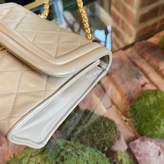 CHANEL Vintage Beige Quilted Lambskin Tassel Bag