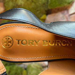TORY BURCH Black Leather Sling Back Pointed Toe Pumps SZ 8.5