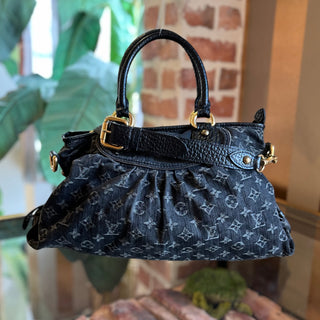LOUIS VUITTON Neo Cabby MM Black Denim Monogram Shoulder Bag