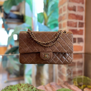CHANEL Double Flap Medium Brown Iridescent Caviar Shoulder Bag