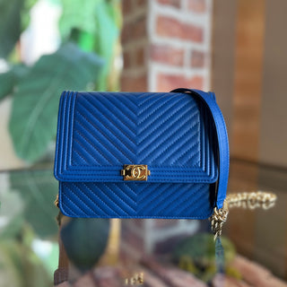 CHANEL Boy Wallet on Chain Square Chevron Quilted Calfskin Crossbody