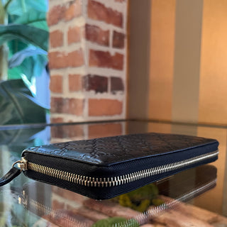 GUCCI Black Gucissima Leather Zip Around Wallet