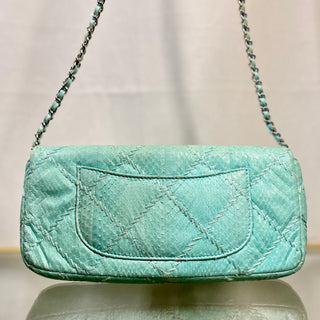 CHANEL East West Flap Aqua Blue Python Ultimate Stitch Quilted Crossbody Bag ADI1111