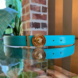 VERSACE Turquoise Tribute Medallion Leather Belt SZ90/36(L)