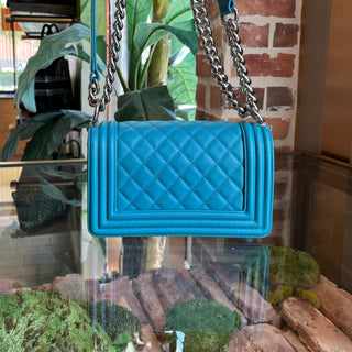 CHANEL Small Boy Blue Calfskin Leather Shoulder Bag