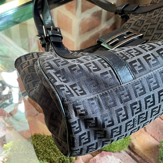 FENDI Black Zucchino Canvas Shoulder Bag