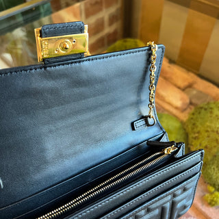 FENDI Baguette Continental Wallet on Chain Black Nappa FF Embossed Crossbody