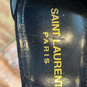 SAINT LAURENT Black Suede Ankle Buckle Sandals SZ 41.5
