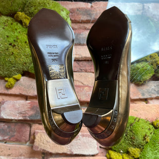FENDI Peep Toe Gold Leather Kitten Heels SZ 38.5 (US 8.5)
