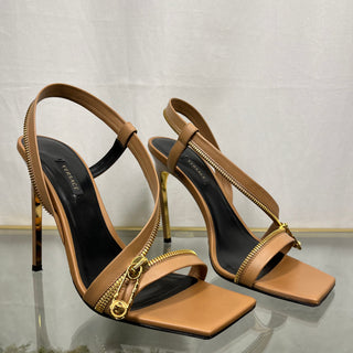 VERSACE Zipper Square Toe Nude Heels SZ 40