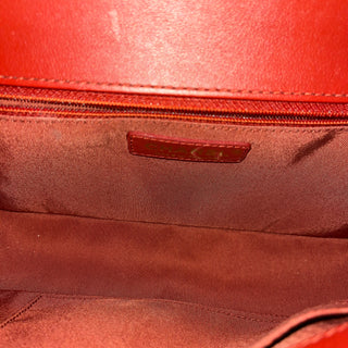 CHANEL Boy Red Quilted Calfskin Leather Top Handle Bag