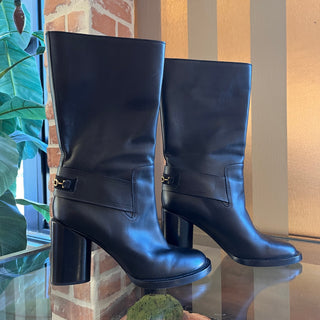 FERRAGAMO Black Leather Mid Calf  Gancini Boots SZ 10