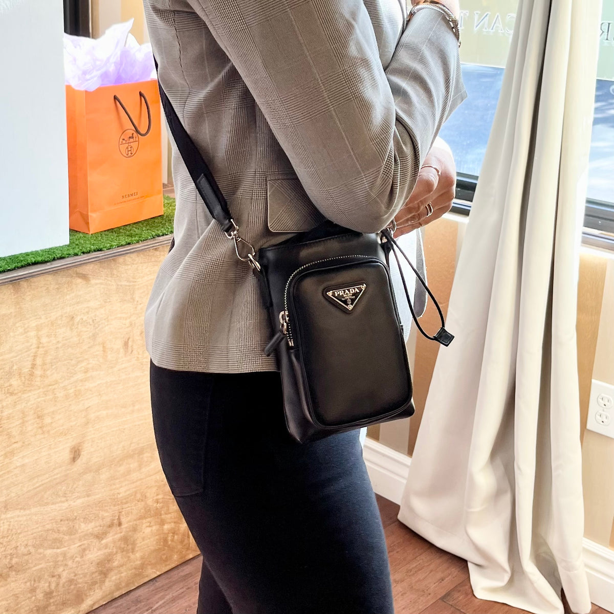 PRADA Black Leather Smartphone Case Bag