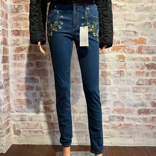 GUCCI Blue Floral Embroidered Mid-Rise Skinny Jeans SZ29