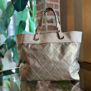 CHANEL Paris Biarritz Large Gold Metallic Coated Canvas Tote Bag ADI1184