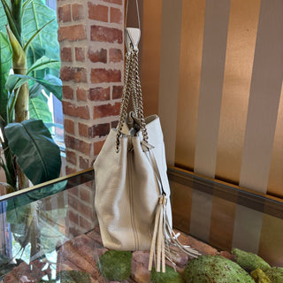 GUCCI White Grained Leather Soho Chain Tote