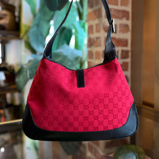 GUCCI Jackie Red GG Monogram Canvas Hobo Bag