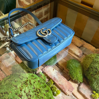 GUCCI GG Marmont Flap Small Blue Mixed Matelasse Leather Shoulder Bag