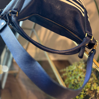 BRAHMIN Shoulder Bag Navy Blue Striped Leather Shoulder Bag
