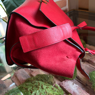 CELINE Small Trapeze Red Pebbled Calfskin Suede Leather Tote Bag