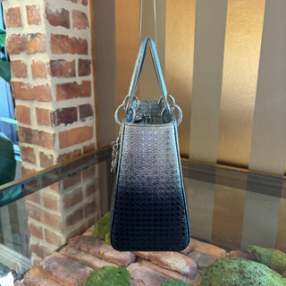 DIOR Metallic Patent Micro-Cannage Gradient Medium Lady Dior Silver Blue