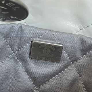 CHANEL 22 Mini White Silver Ombre Quilted Shiny Calfskin Tote Bag