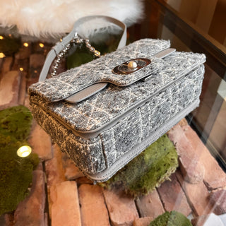 DIOR Jolie Small Gray Tweed Flap Top Handle Bag