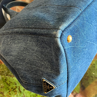 PRADA Canapa Medium Blue Denim Tote Bag