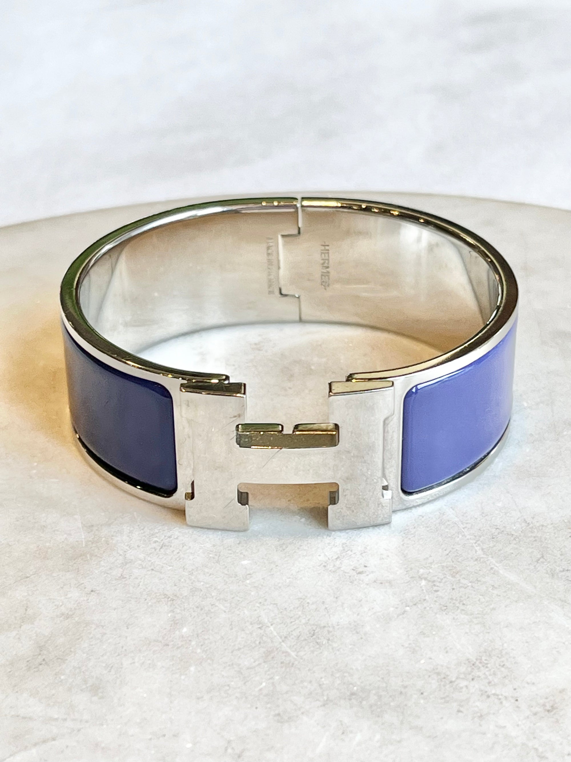 Hermes H Clic Clac Wide Purple Enamel Bracelet