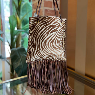 PRADA Zebra Brown Pony Hair Fringe Crossbody