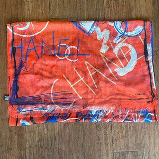 CHANEL Red/Blue Graffiti Shawl