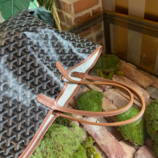 GOYARD Saint Louis PM Black Goyardine Canvas Chevroches Calfskin Tote