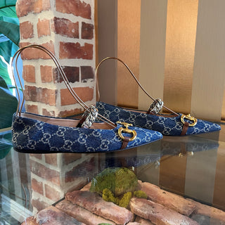 GUCCI Horsebit GG Denim Flats SZ 36.5 (US 6.5)