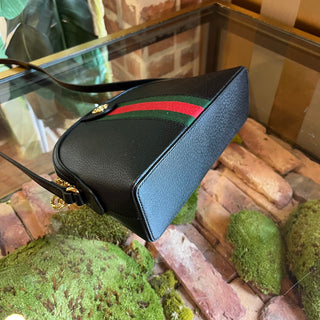 GUCCI Ophidia Black Leather Web Stripe Crossbody Bag