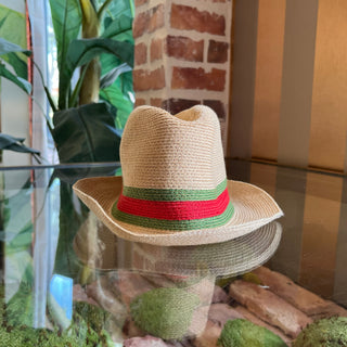 GUCCI Striped Raffia Fedora Hat SZ M