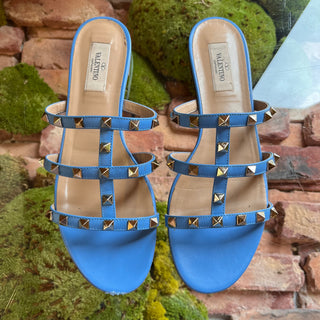 VALENTINO Blue Leather Rockstud Sandals SZ 38.5 (US 8.5)