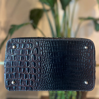 BRAHMIN Amelia Bucket Dark Brown Melbourne Croc Embossed Leather Bucket Bag