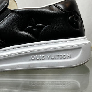 LOUIS VUITTON Beverly Hills Black Monogram-Debossed Leather MENS Slip On Sneakers SZ6.5(7.5US)