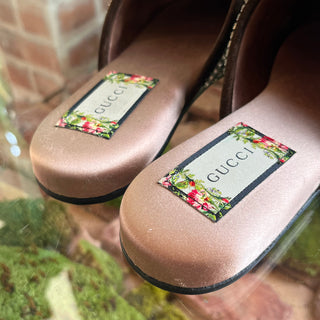 GUCCI Blue GG Monogram Crystal Slippers Velvet Mules SZ37(7US)