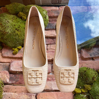 TORY BURCH Georgia Soft Croc New Cream Leather Pumps SZ 8